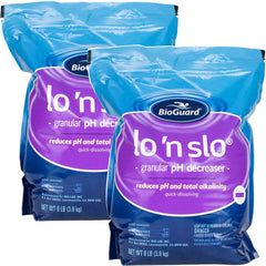 BioGuard Lo 'N Slo front pack showing label and weighing 8 lb for fast pH control