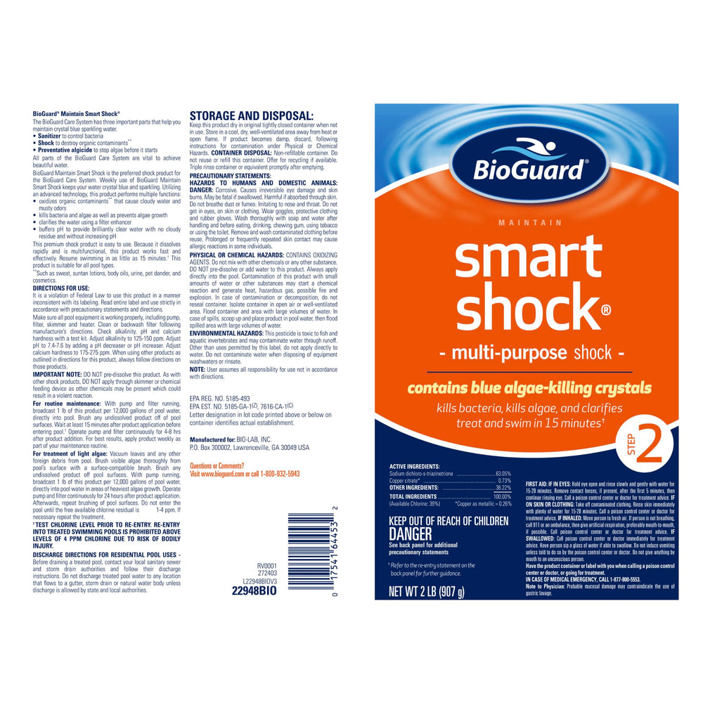 BioGuard Smart Shock being added to pool water for quick clarity and algae control