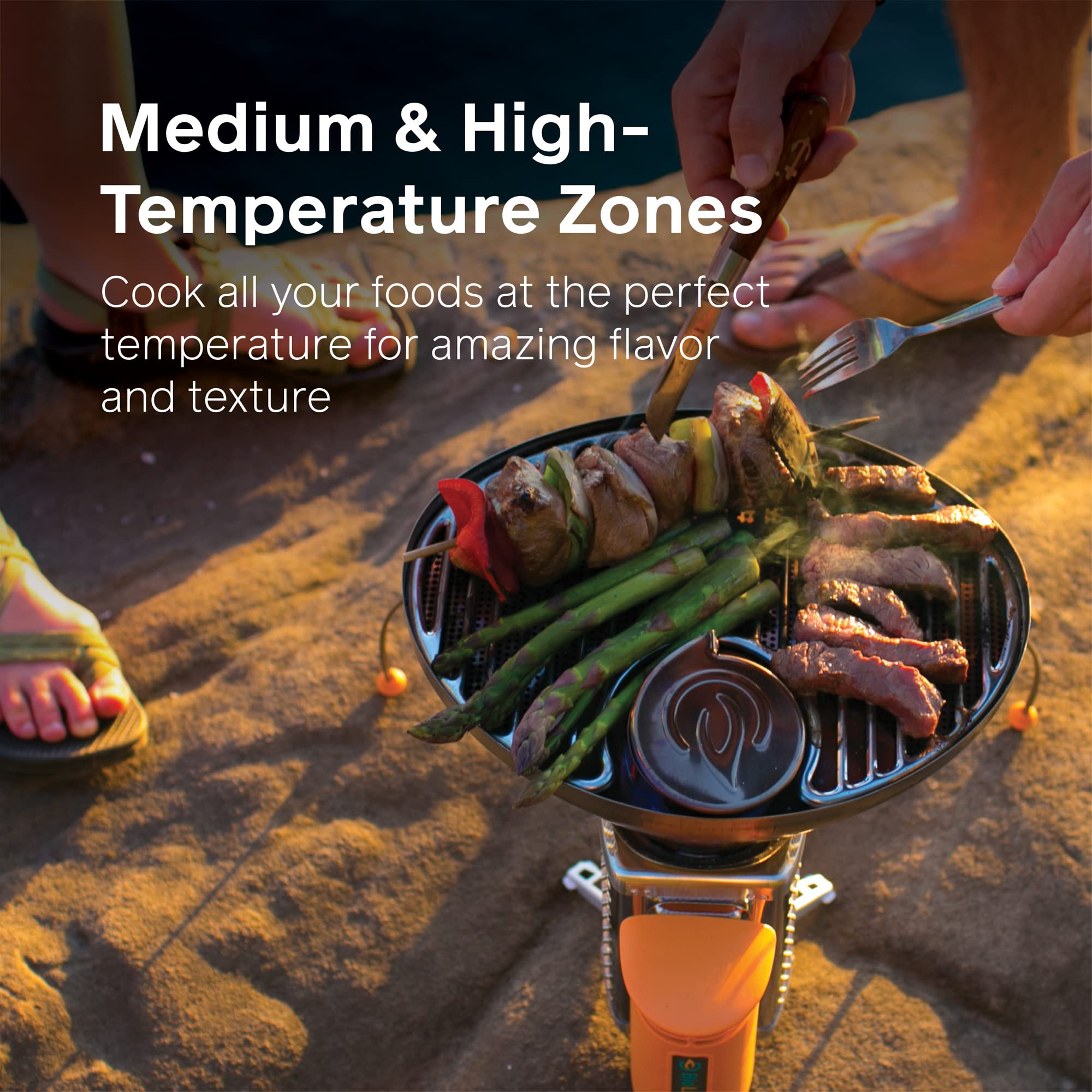 BioLite grill surface showing high and medium temperature zones for precise cooking