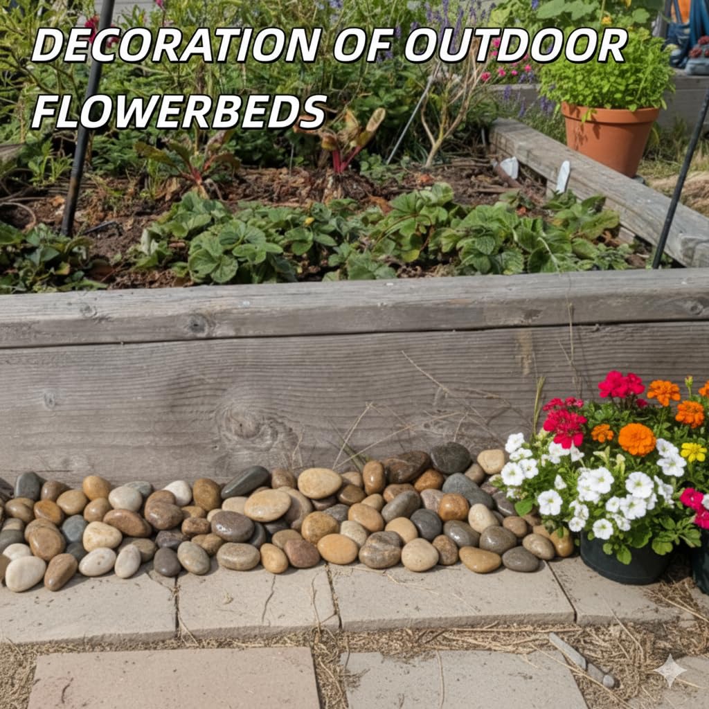 BIOMAND river rocks used in a garden pathway illustrating clean, quick-draining walkways and weed blocking