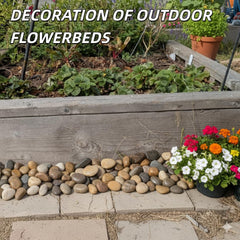 BIOMAND river rocks used in a garden pathway illustrating clean, quick-draining walkways and weed blocking
