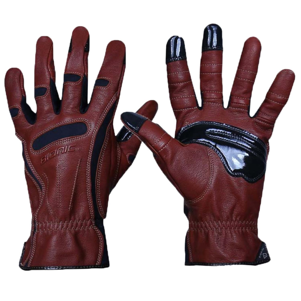 Bionic front view of brown leather gloves showing premium construction and durable design