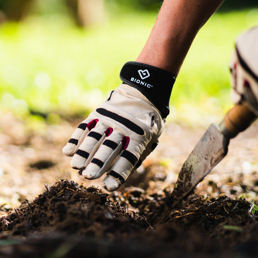 Bionic gloves in garden use with tools demonstrating wrist support benefit