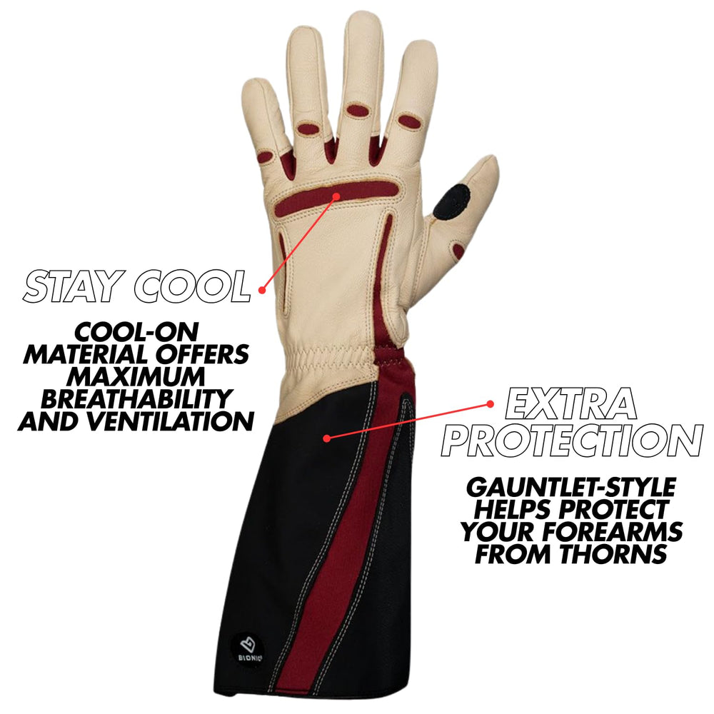 Bionic gloves close-up of goatskin palm with padding for long-lasting durability