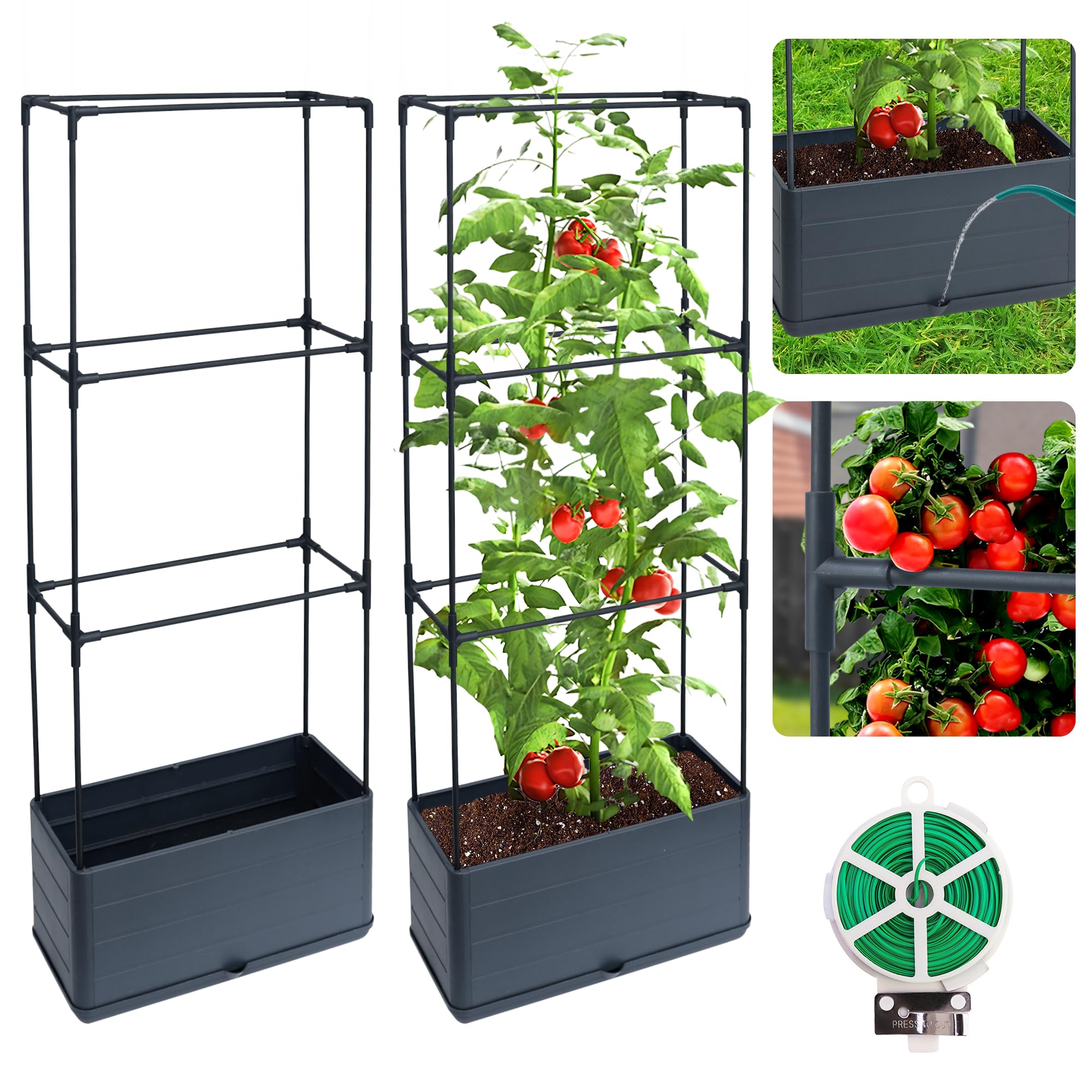 Biotol front view of two assembled planters showing compact setup and space-saving benefit