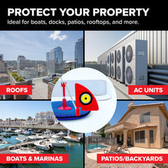 Bird B Gone installed on boat Bimini demonstrating marine protection