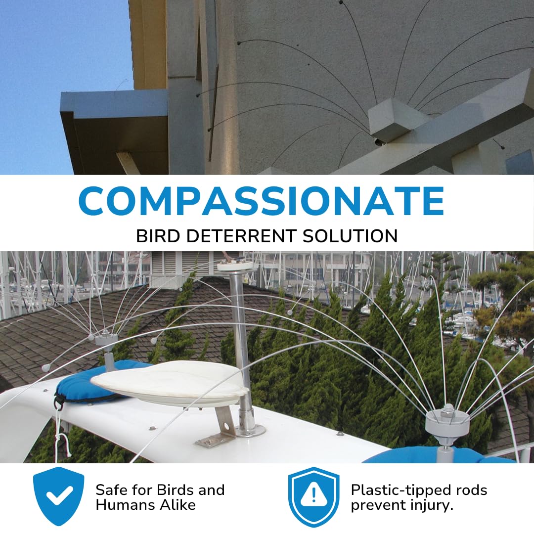 Bird Barrier spindle detail illustrating wind-driven rotation and easy removal for cleaning