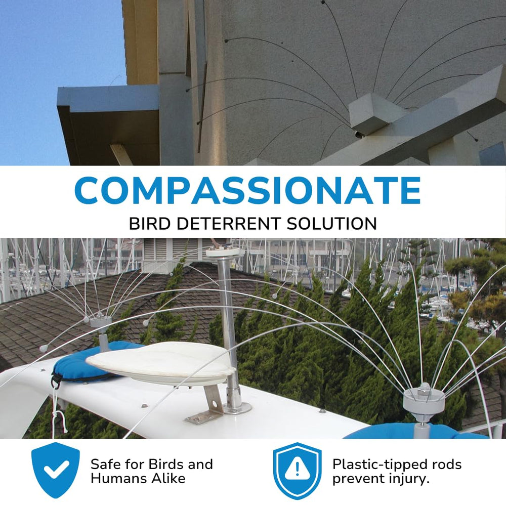Bird Barrier spindle detail illustrating wind-driven rotation and easy removal for cleaning