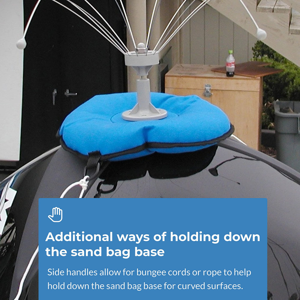 Bird Barrier sandbag base on dock with Daddi Long Legs protecting area from birds