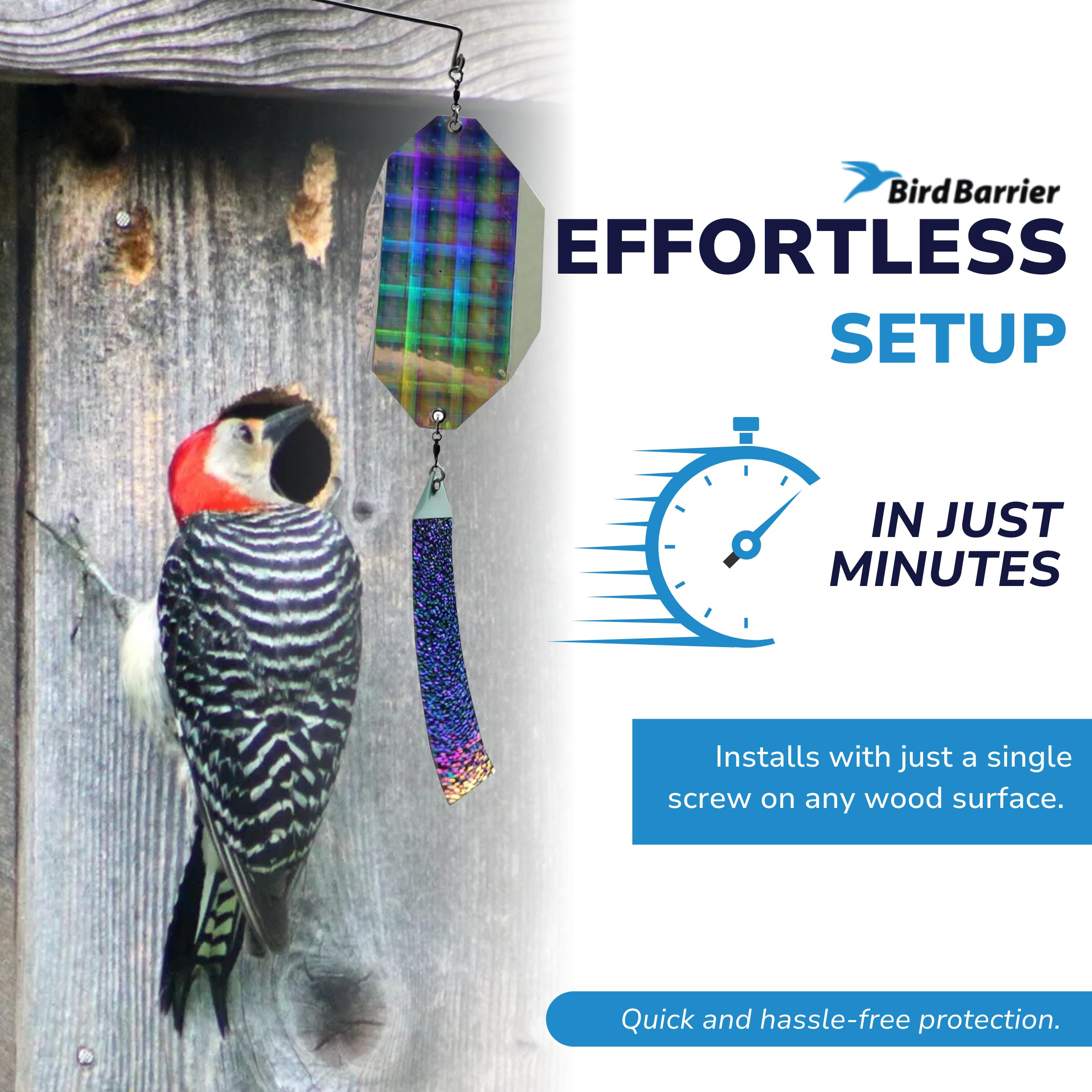 Bird Barrier glow-in-the-dark panels visible at dusk to reduce window strikes and bird activity