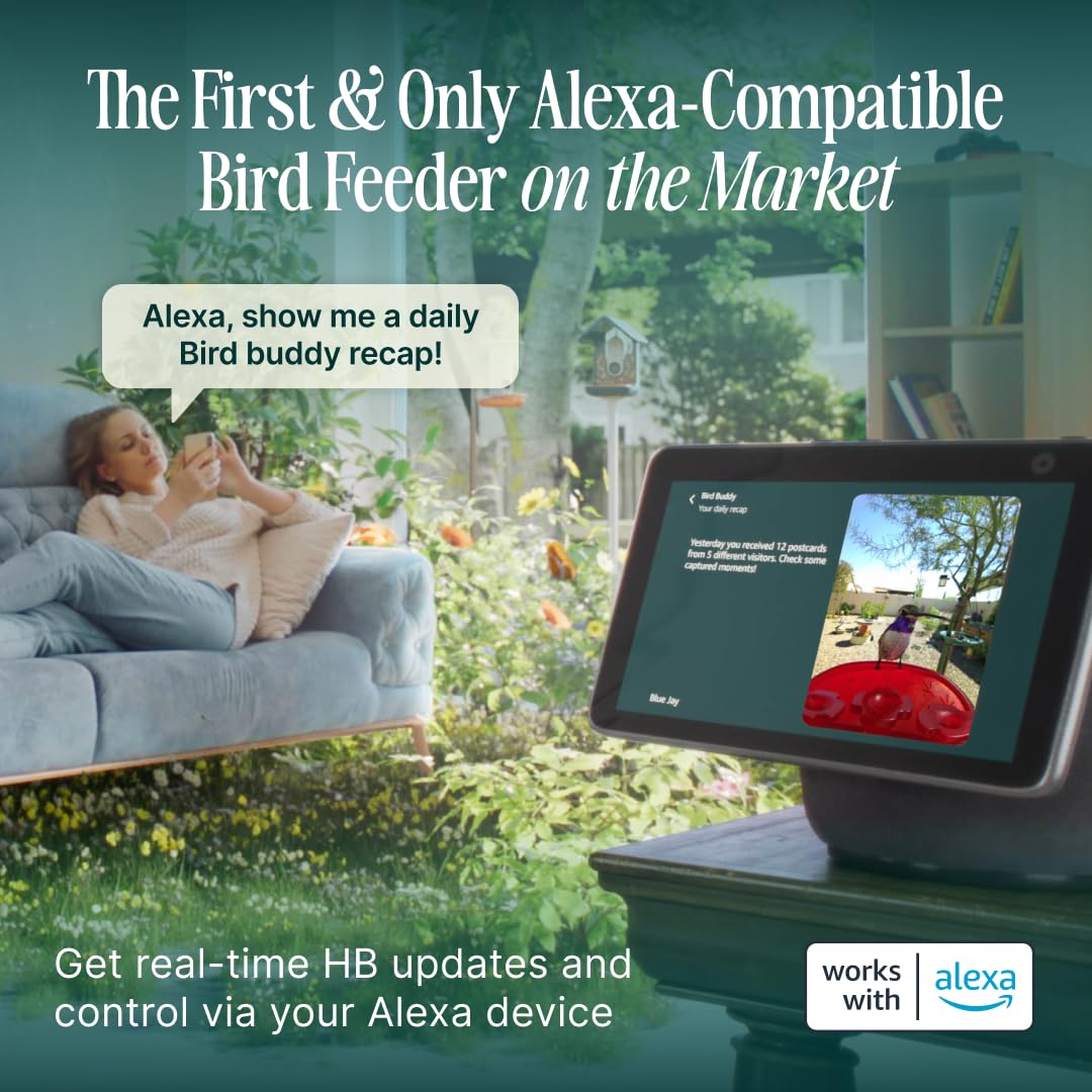 Bird Buddy size comparison with hand showing compact portable benefit