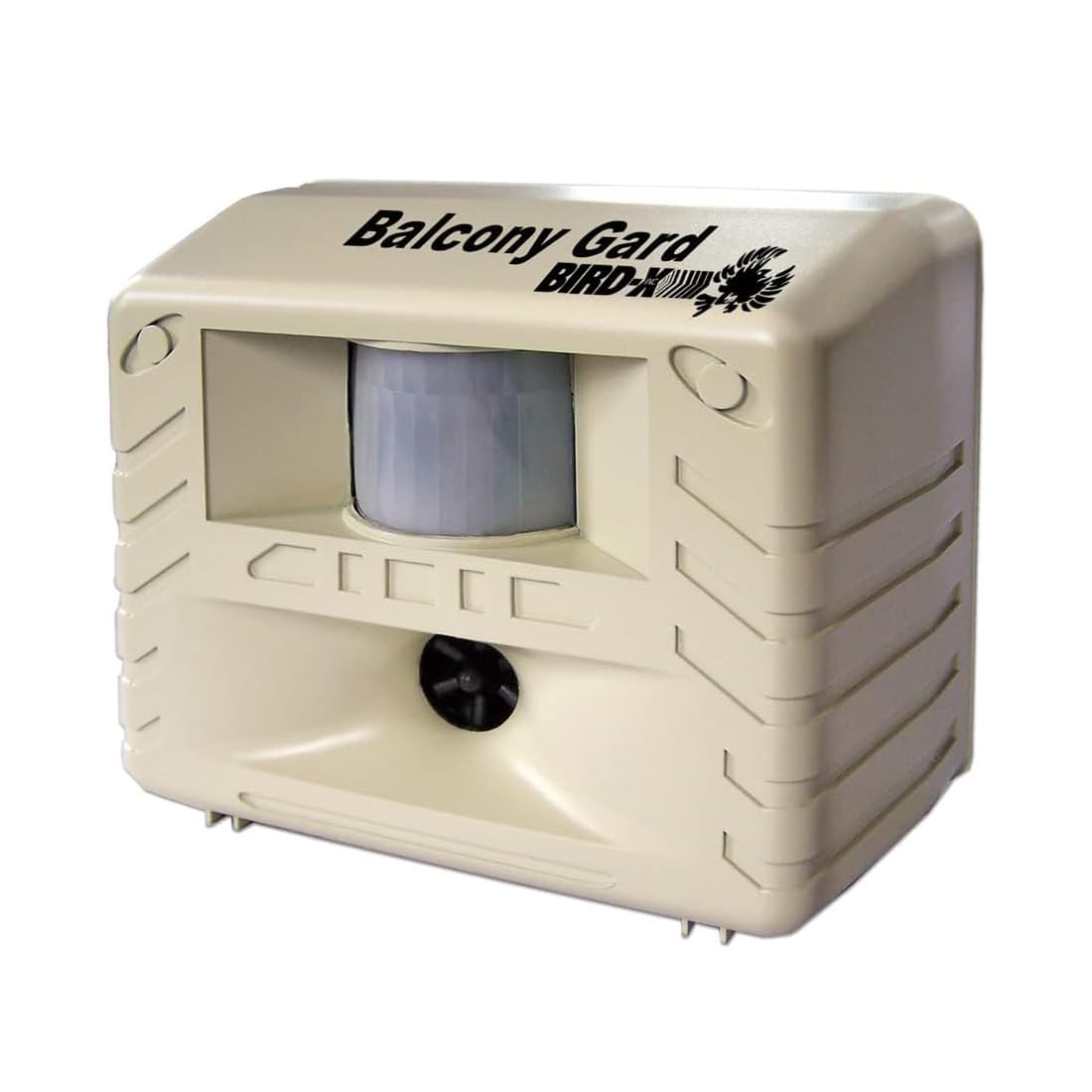 Bird-X Balcony Gard front view showing compact deterrent and installation points