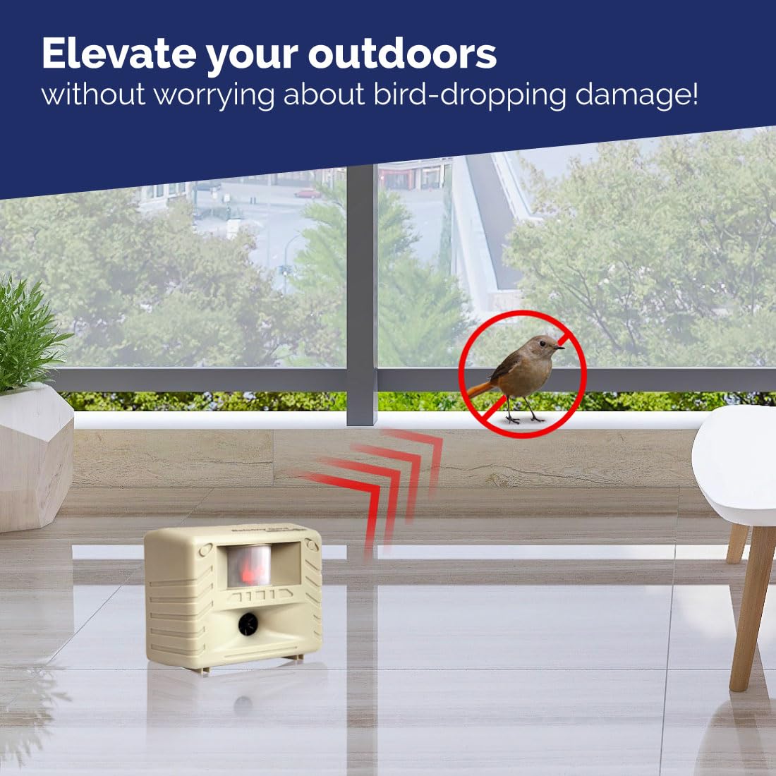 Bird-X Balcony Gard in patio lifestyle scene reducing bird visits and droppings