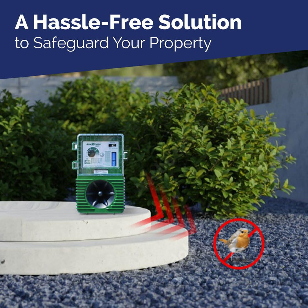 Bird-X BirdXPeller Pro installed on pole at dock showing rugged outdoor protection benefit