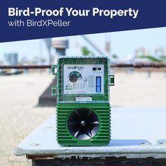 Bird-X BirdXPeller Pro side label and controls showing adjustability and ease-of-use benefit