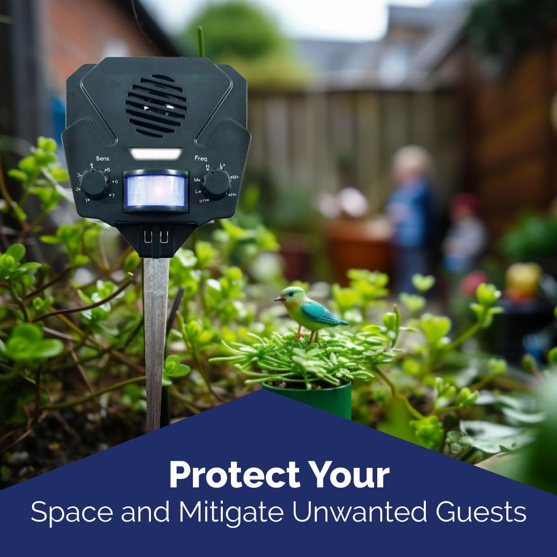 Bird‑X motion sensor detail showing detection zone to activate ultrasonic pulses