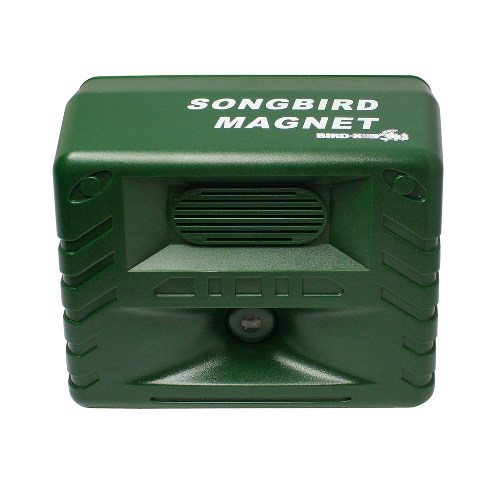 Bird-X side profile displaying weatherproof casing and mounting slots for easy installation