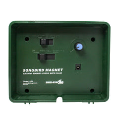 Bird-X volume control knob close-up showing adjustable sound level for tailored reach