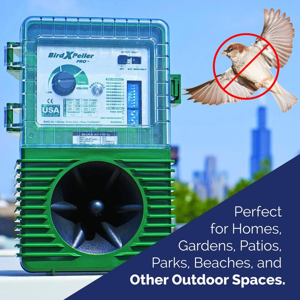 Bird-X Woodpecker PRO in garden setting keeping outdoor spaces bird‑free