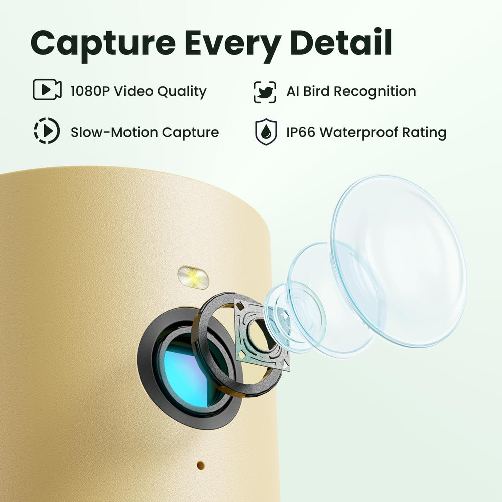 Birdfy IP66 waterproof seal close-up showing weatherproof protection benefit