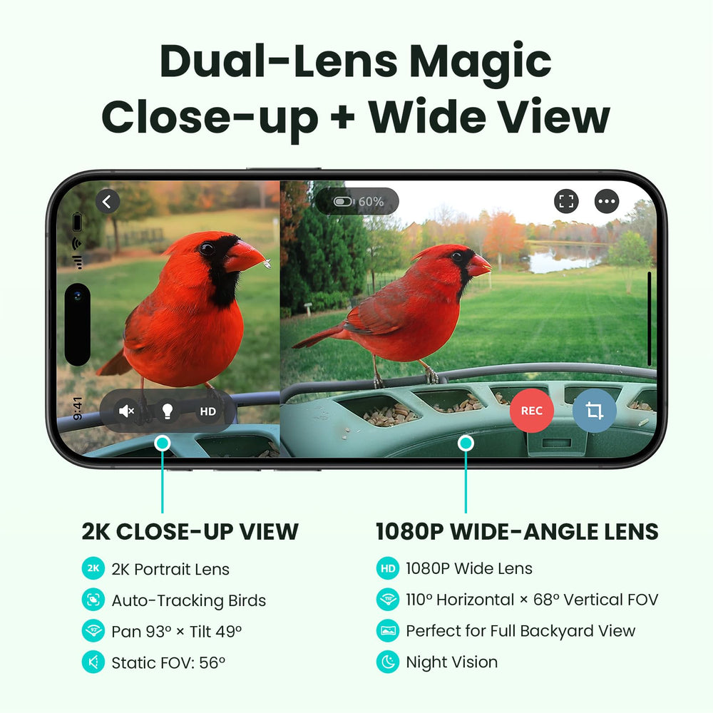 Birdfy wide-angle 1080p lens illustrating fuller scene framing and context benefit
