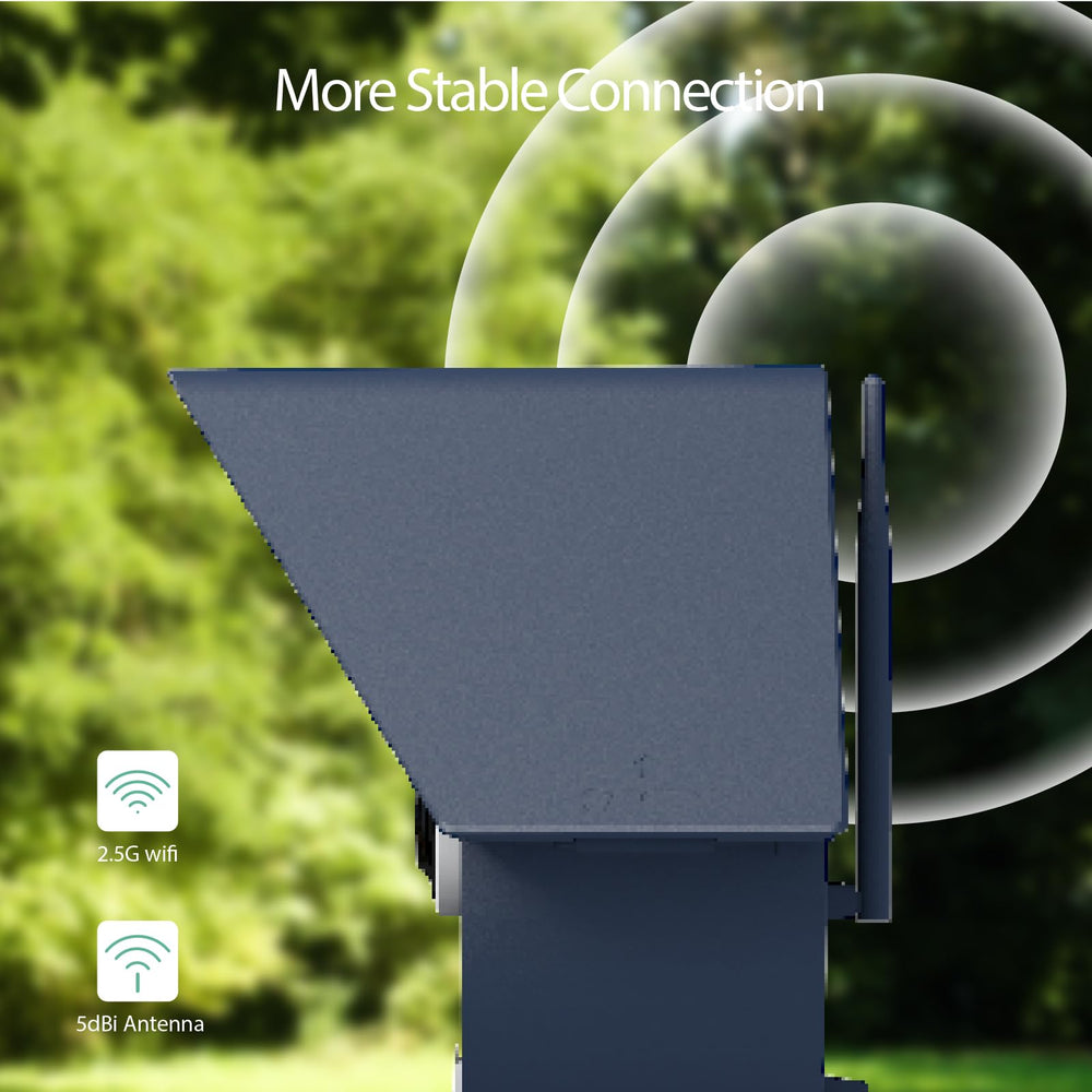 Birdkiss label and solar panel detail highlighting cloud storage and extended runtime