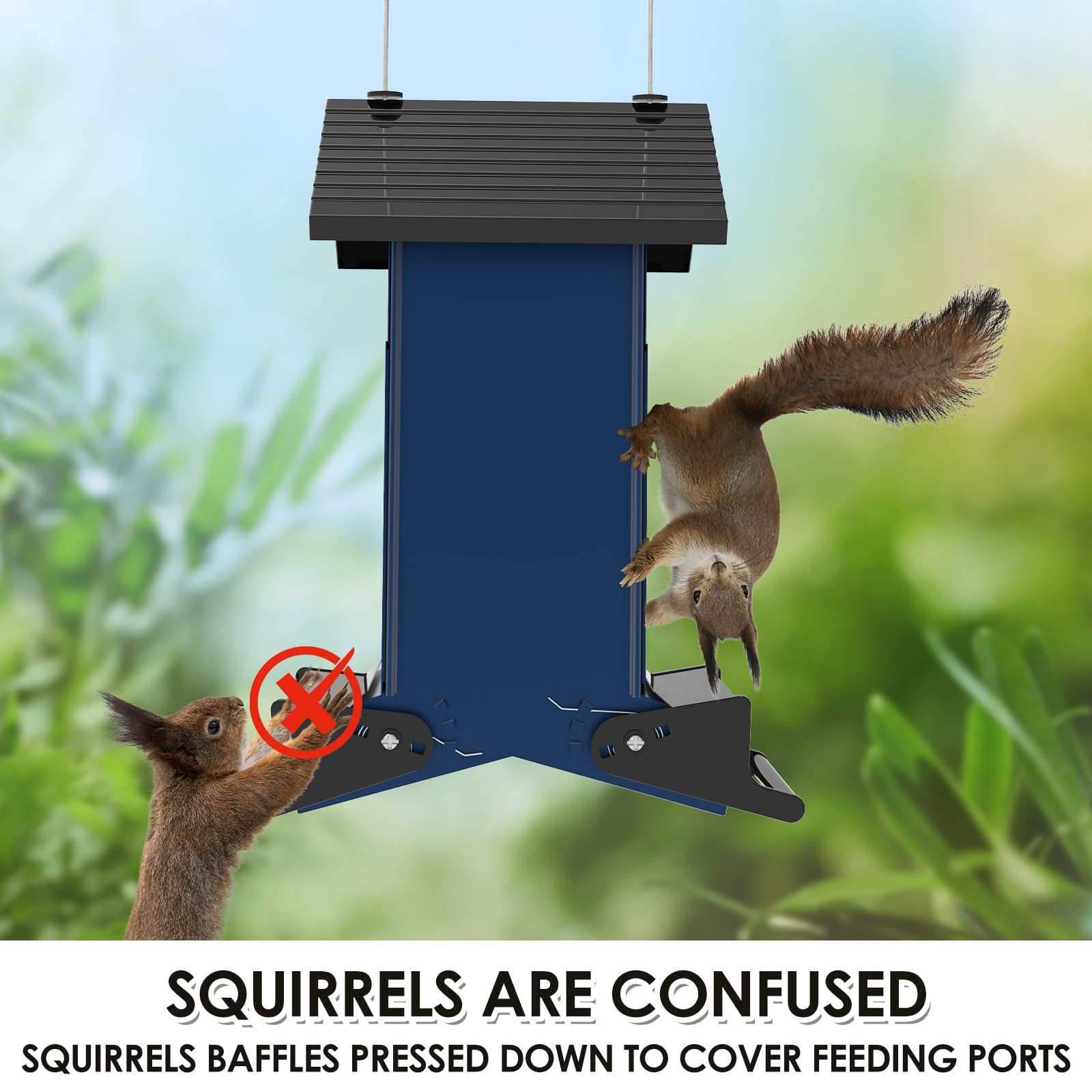 Birdkiss feeder held in hand for scale showing 5 lb capacity and compact footprint