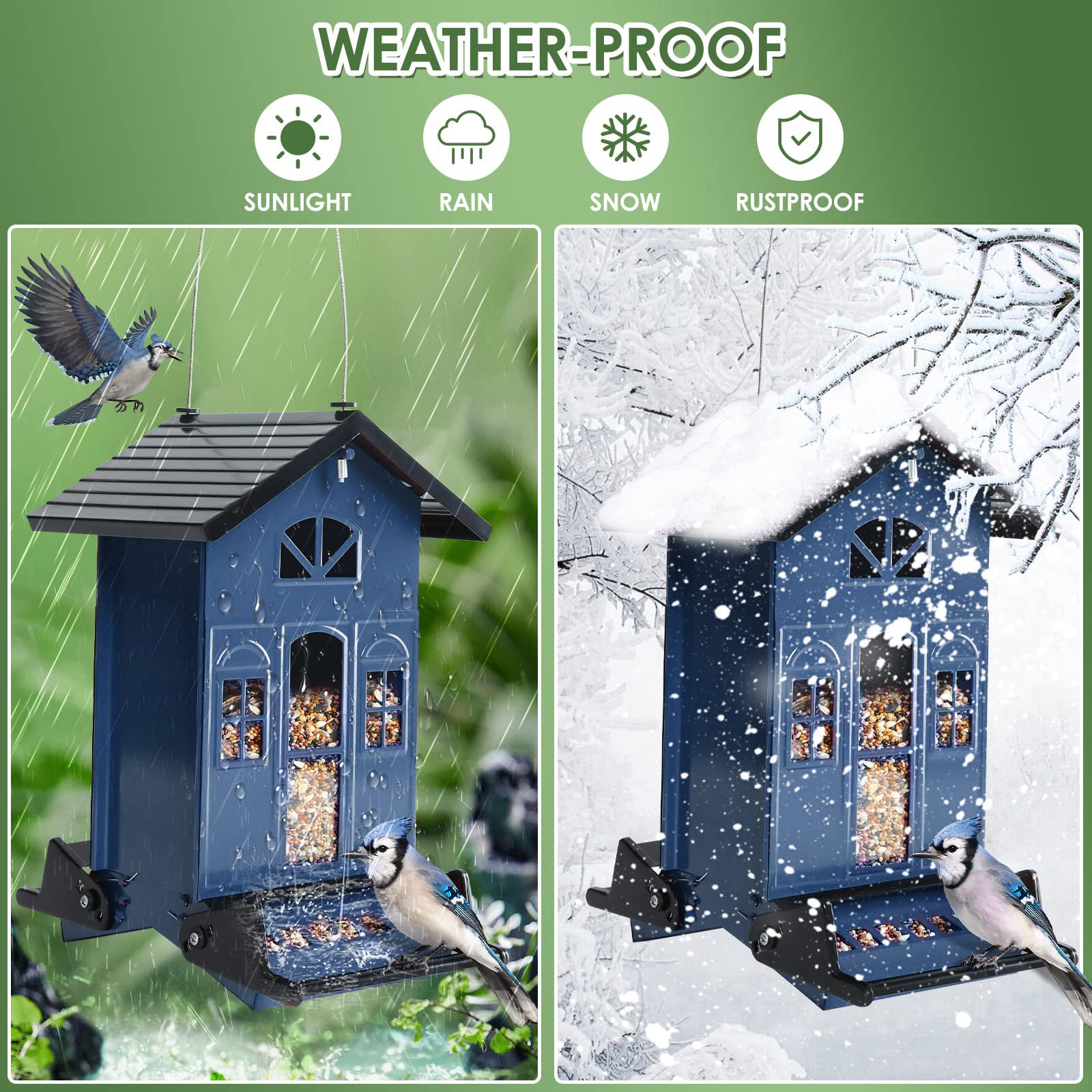 Birdkiss seed tray and port detail minimizing spillage and easy access for birds