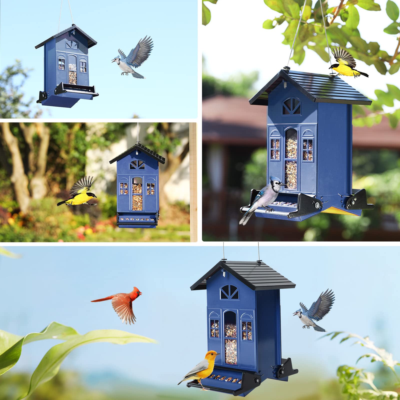 Birdkiss feeder filled with black-oil sunflower seed demonstrating full capacity