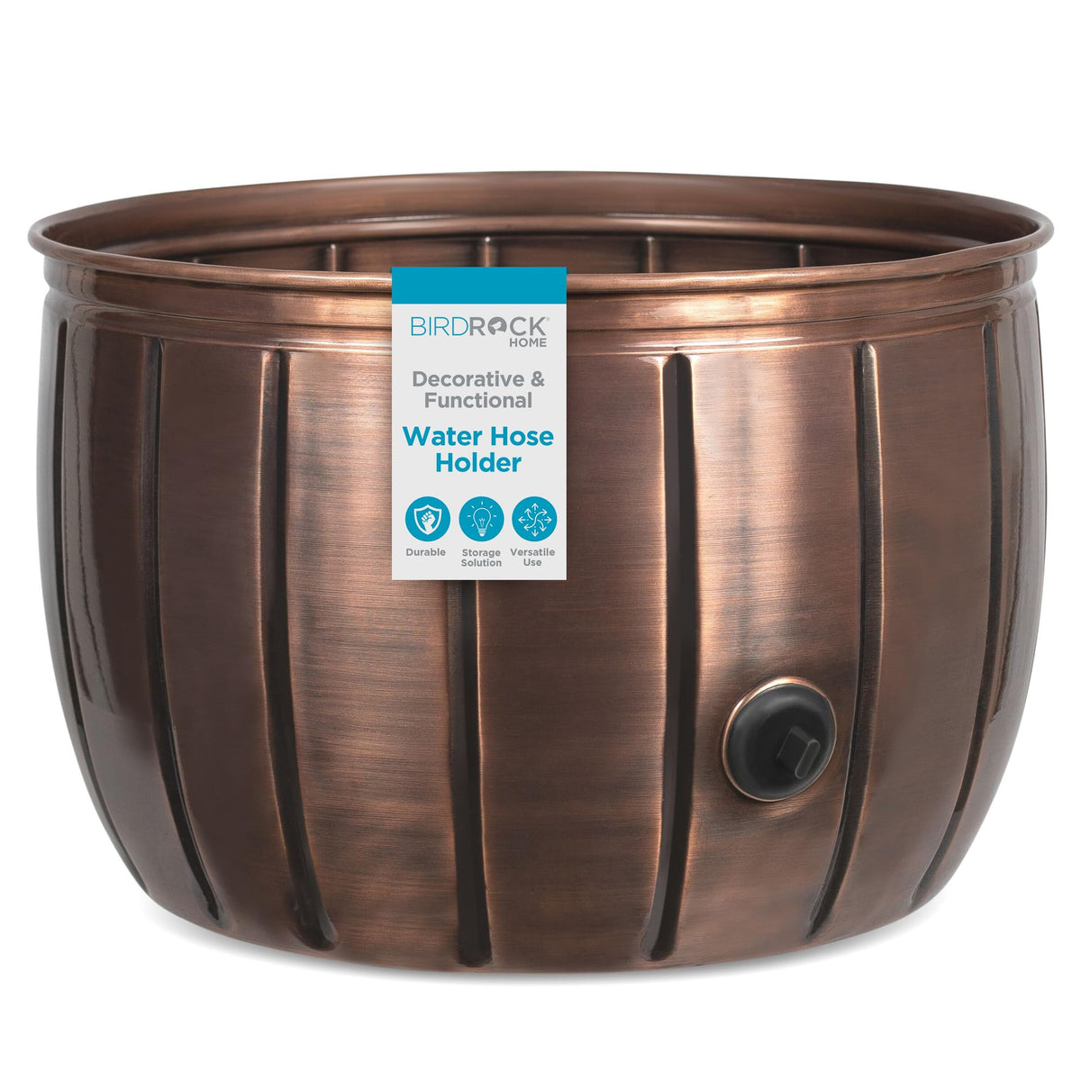 BIRDROCK HOME front view of antique copper pot showing decorative finish and curb appeal