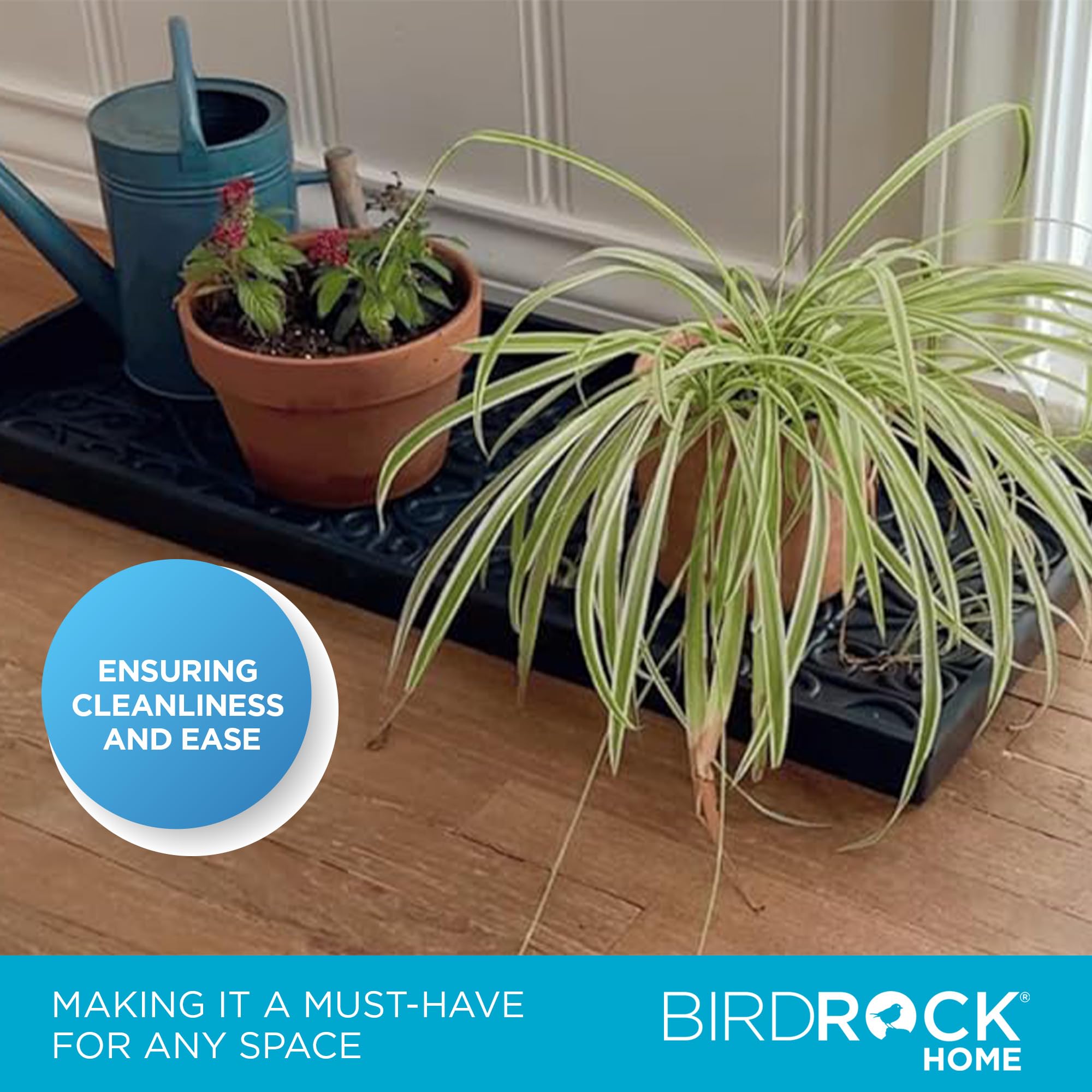BIRDROCK HOME tray placed at garage entryway for floor protection
