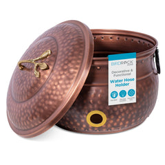 BIRDROCK HOME front view of embossed hose pot shows tidy outdoor storage and style