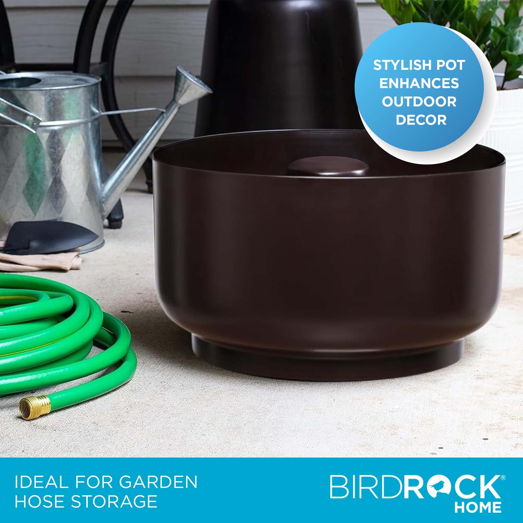 BIRDROCK HOME inlet port and side detail for easy hose feeding and tangle reduction