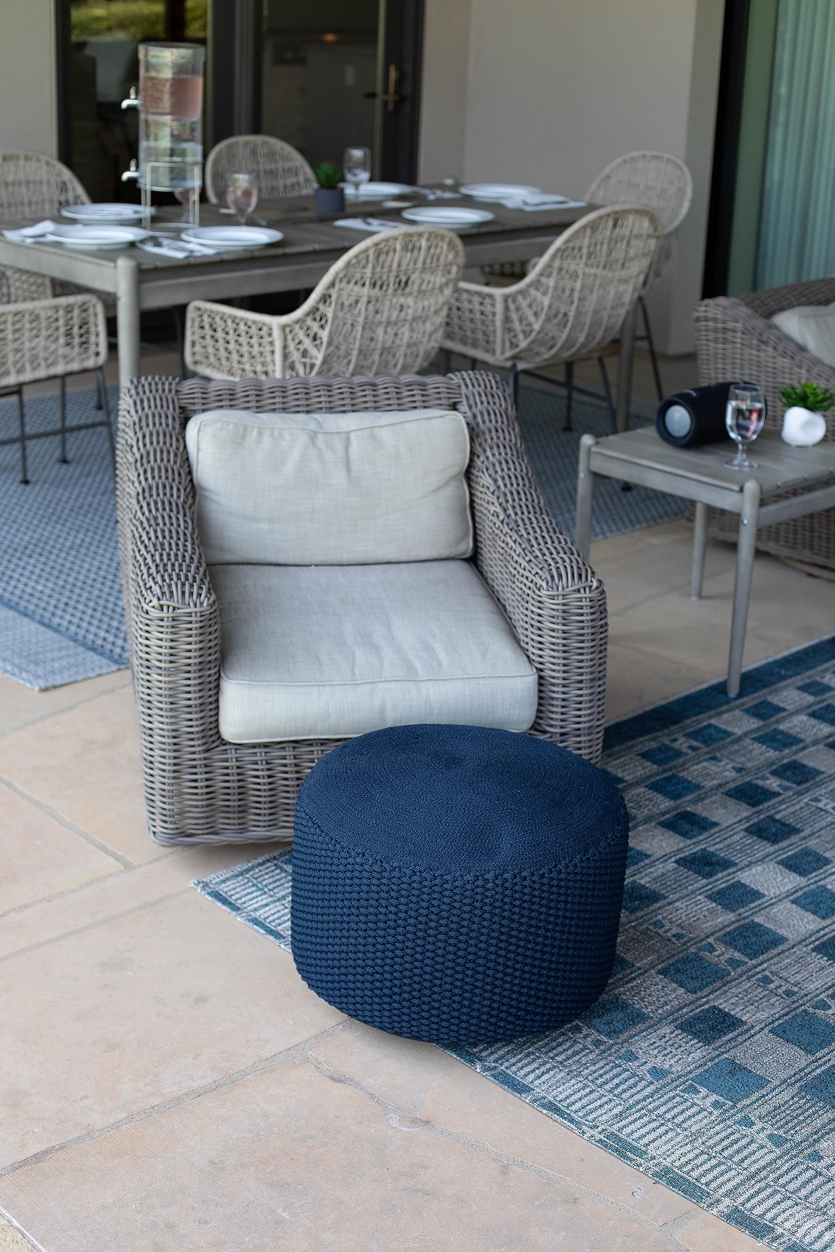 BIRDROCK HOME pouf used on patio providing comfortable footrest seating