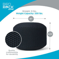 BIRDROCK HOME side profile demonstrating pouf height and stable shape