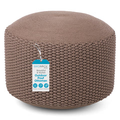 BIRDROCK HOME pouf front view showing shape and neutral brown color for versatile styling