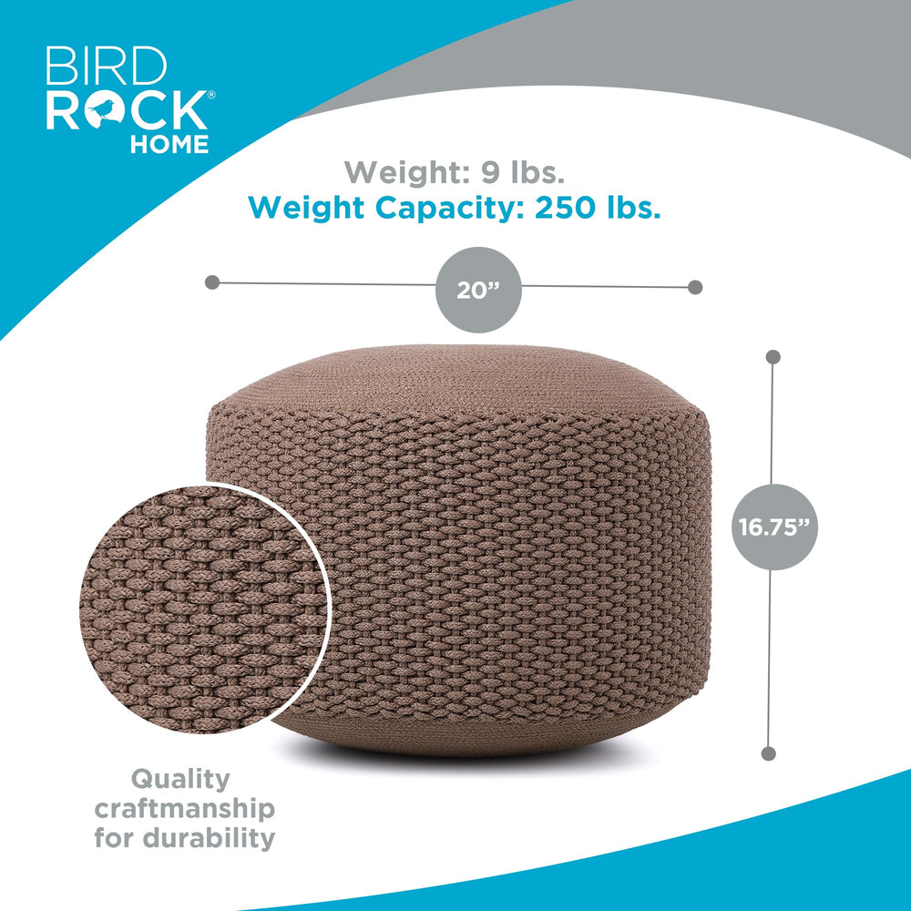 BIRDROCK HOME pouf next to sofa for scale helping visualize size in living spaces