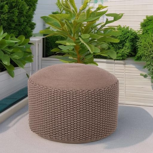 BIRDROCK HOME pouf on covered patio demonstrating outdoor-ready look and casual comfort
