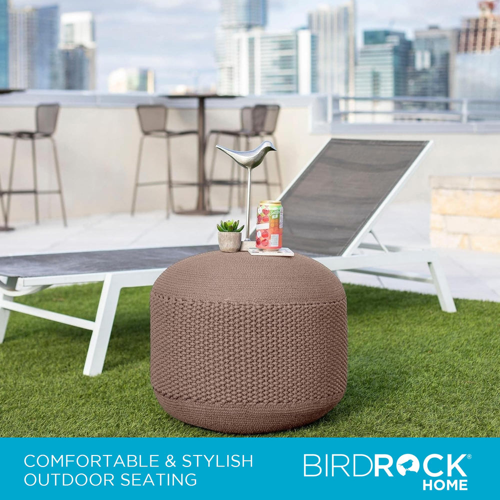 BIRDROCK HOME pouf side profile illustrating low 16-inch height and sturdy base for sitting