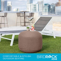 BIRDROCK HOME pouf side profile illustrating low 16-inch height and sturdy base for sitting