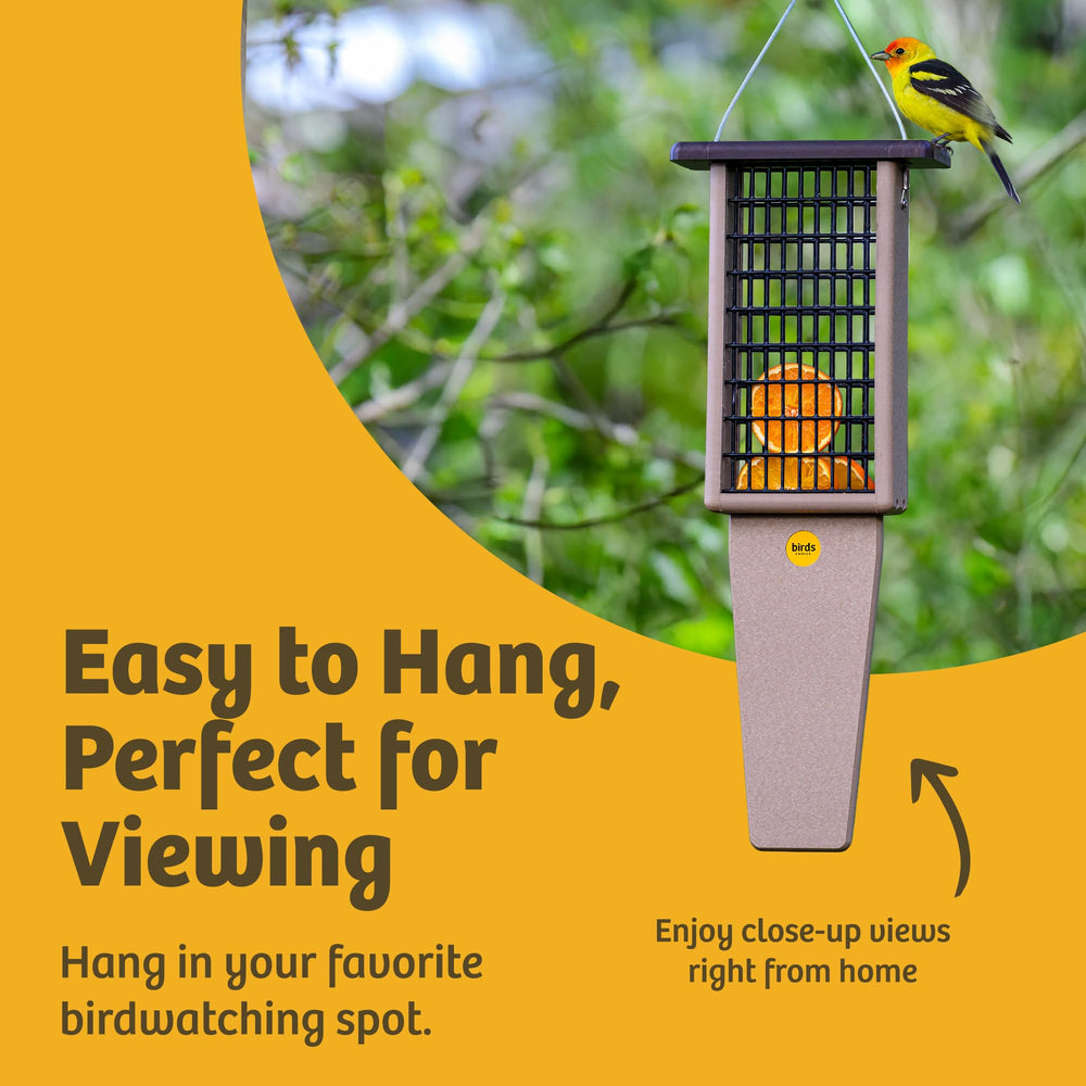Birds Choice feeder in backyard setting blending into garden and attracting birds