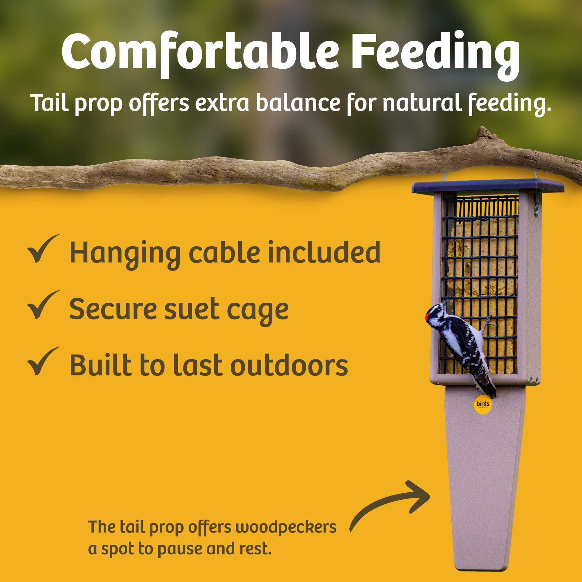 Birds Choice scale comparison with hand showing feeder size and capacity