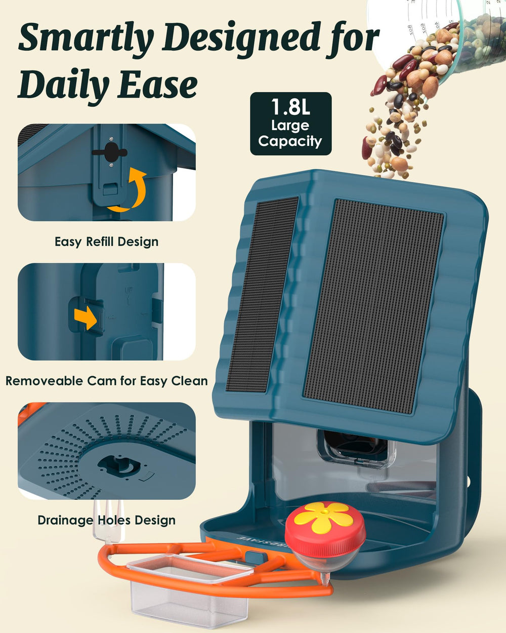 BIRDSFAVE detachable camera module removed for easy indoor charging