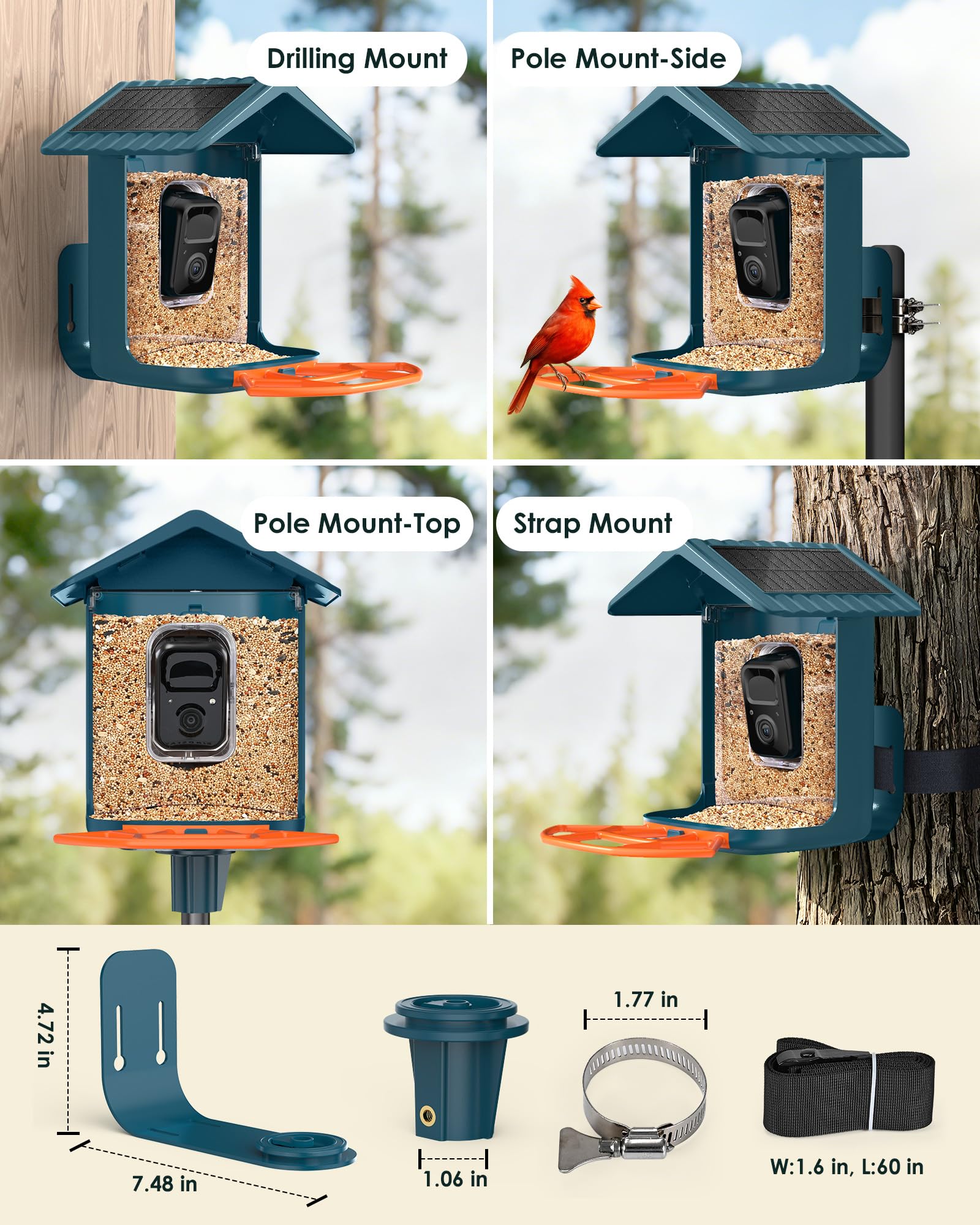 BIRDSFAVE feeder in backyard with bird on perch showing real use benefits