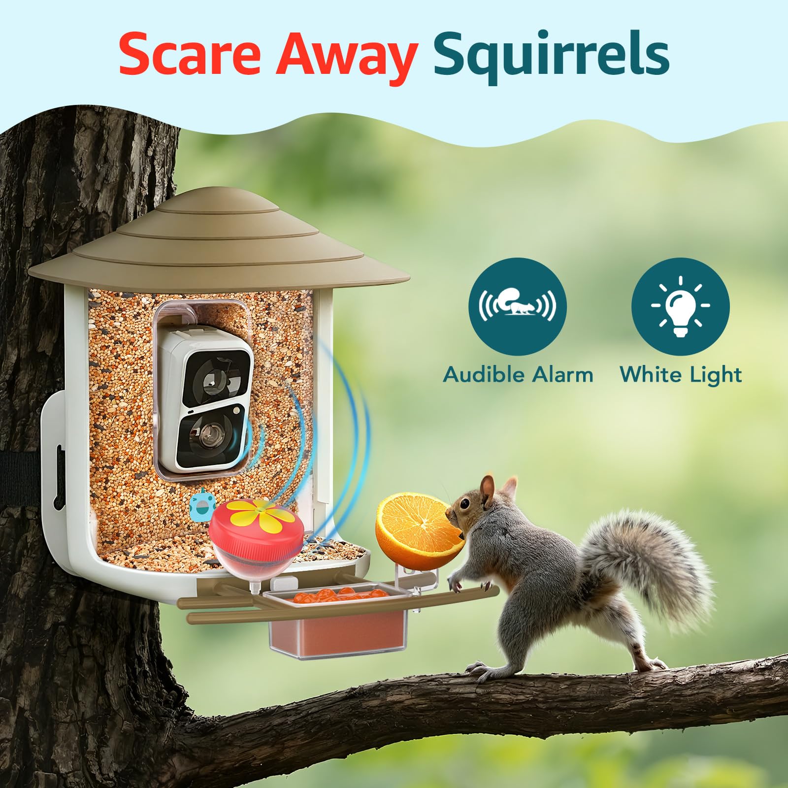 birdsnap feeder mounted on tree demonstrating outdoor durability