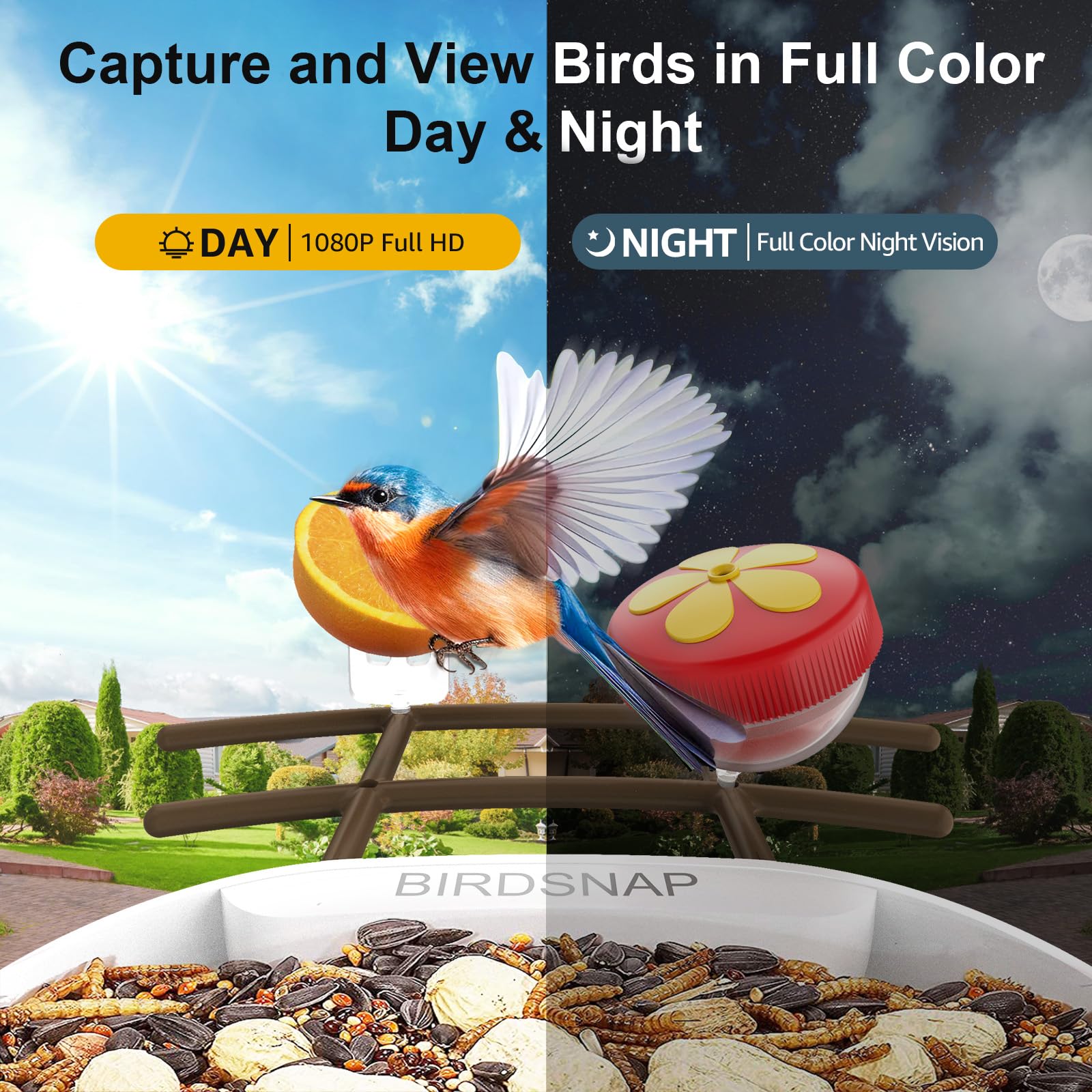 birdsnap attachment set including fruit forks, hummingbird spout, suet holder