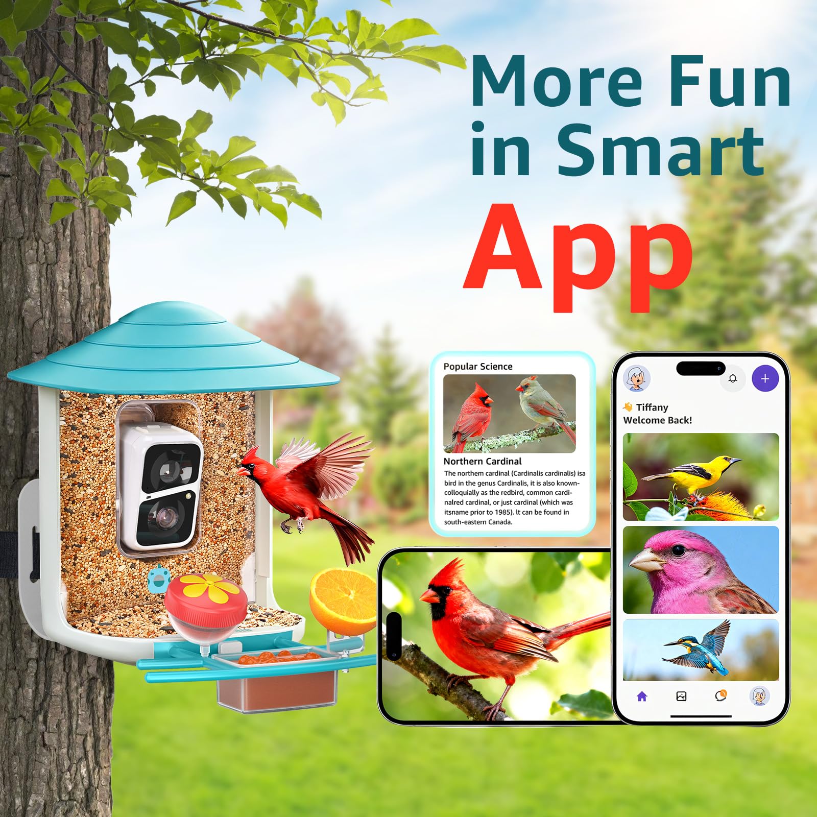 birdsnap TUC hummingbird feeder attachment in use, supports nectar visits