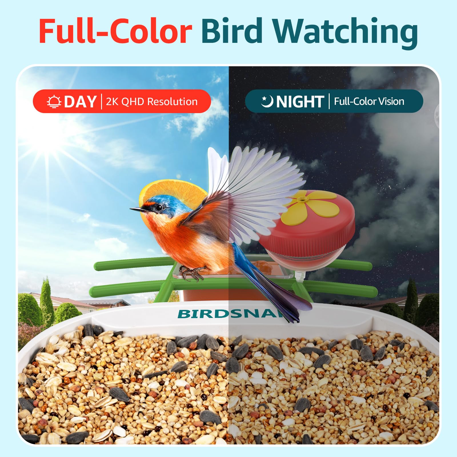 birdsnap mounted on a tree demonstrating weatherproof outdoor use
