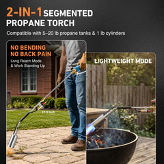 Birfedlot torch in long mode clearing weeds with extended reach benefit