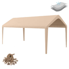 Birodeko front view of beige 10x20 canopy top showing full coverage and protection